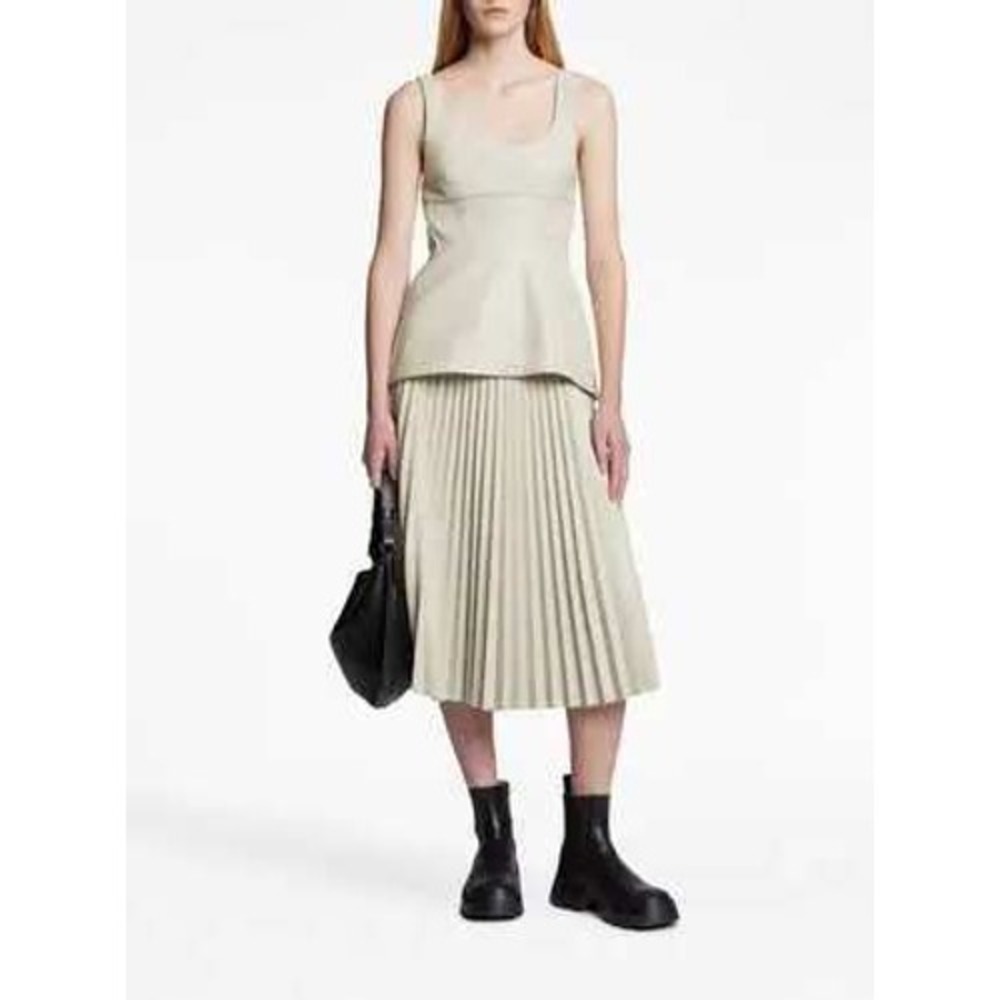 Proenza Schouler White Label Faux Leather Peplum Top Ecru Beige‎ Size 4